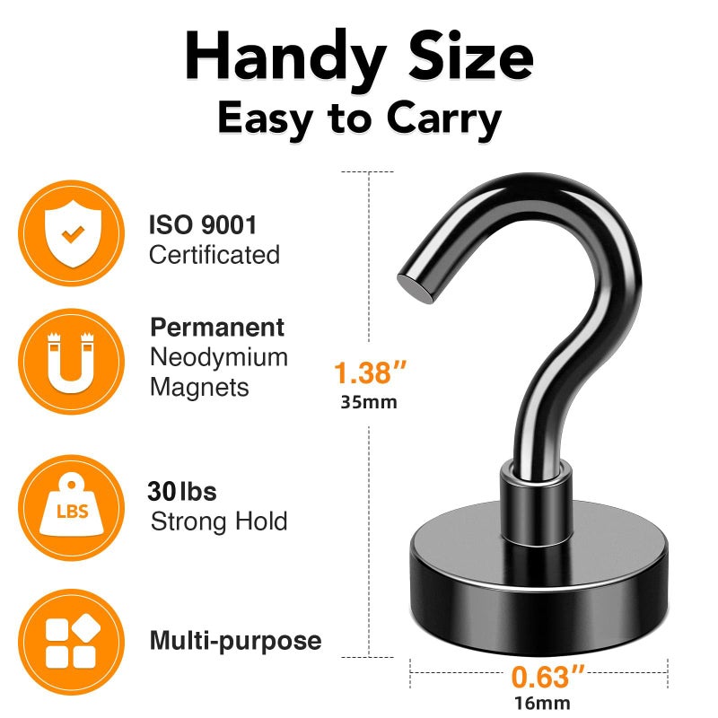 MIKEDE Black Magnetic Hooks Heavy Duty, 30Lbs+ Strong Neodymium Magnets with Metal for Refrigerator,Super Cruise Hanging, Kitchen, Storage - Pack of 130 - Image 2