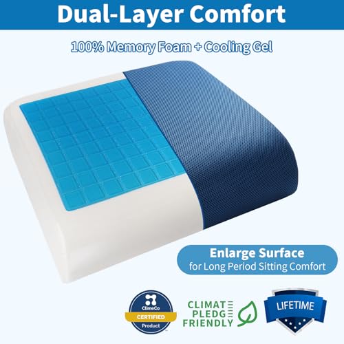 YOUFI Extra Thick Large Seat Cushion -19 X 17.5 X 4 Inch Gel Memory Foam Cushion with Carry Handle Non Slip Bottom - Pain Relief Coccyx Cushion for Wheelchair Office Chair (Blue (1PACK)) - Image 3