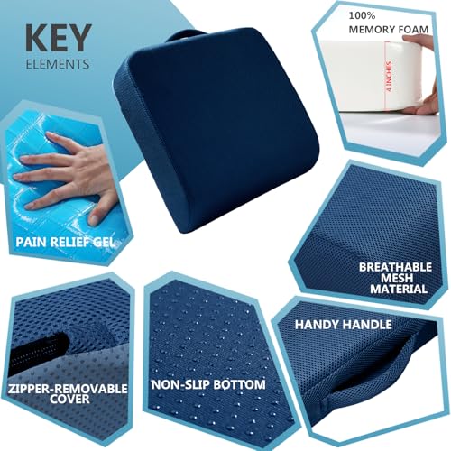 YOUFI Extra Thick Large Seat Cushion -19 X 17.5 X 4 Inch Gel Memory Foam Cushion with Carry Handle Non Slip Bottom - Pain Relief Coccyx Cushion for Wheelchair Office Chair (Blue (1PACK)) - Image 4