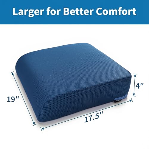 YOUFI Extra Thick Large Seat Cushion -19 X 17.5 X 4 Inch Gel Memory Foam Cushion with Carry Handle Non Slip Bottom - Pain Relief Coccyx Cushion for Wheelchair Office Chair (Blue (1PACK)) - Image 2