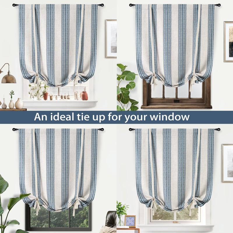 DriftAway DriftAway Chris Double Layer Linen Blackout Tie Up Curtains Thermal Insulated Fully Lined Vertical Striped Balloon Roman Shade Bathroom Window Adjustable Rod Pocket 39 Inch by 55 Inch Jean Navy  - Image 2
