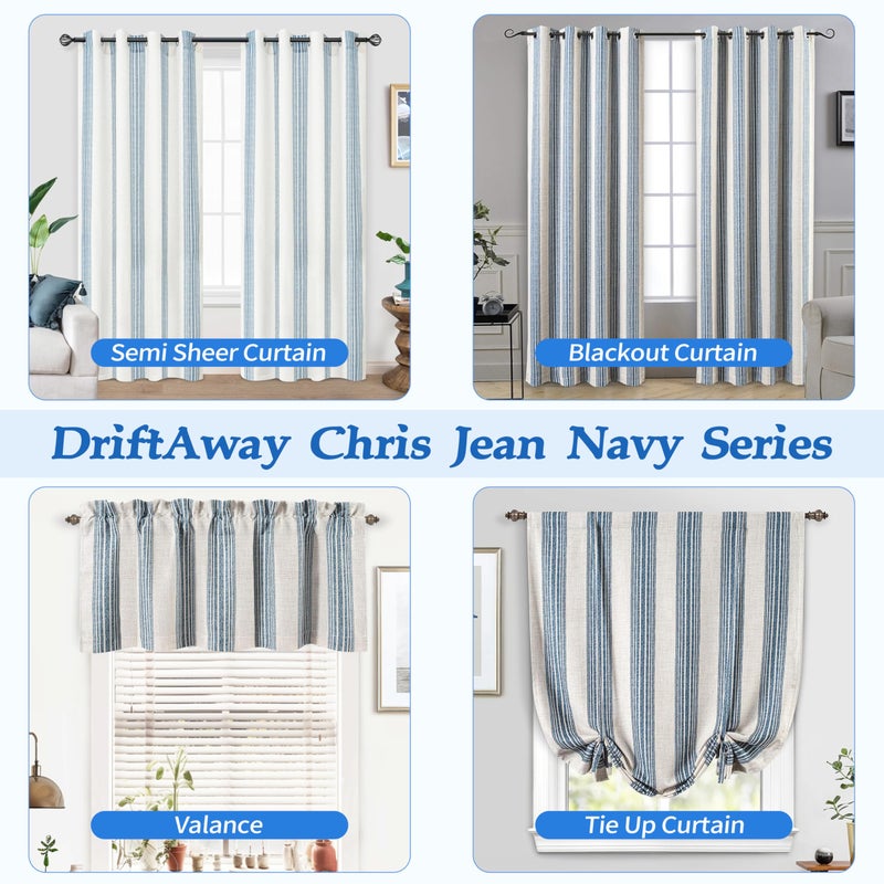 DriftAway DriftAway Chris Double Layer Linen Blackout Tie Up Curtains Thermal Insulated Fully Lined Vertical Striped Balloon Roman Shade Bathroom Window Adjustable Rod Pocket 39 Inch by 55 Inch Jean Navy  - Image 5
