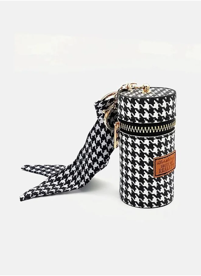 ستايلي Mini Scarf Houndstooth Pattern Pouch Key Chain