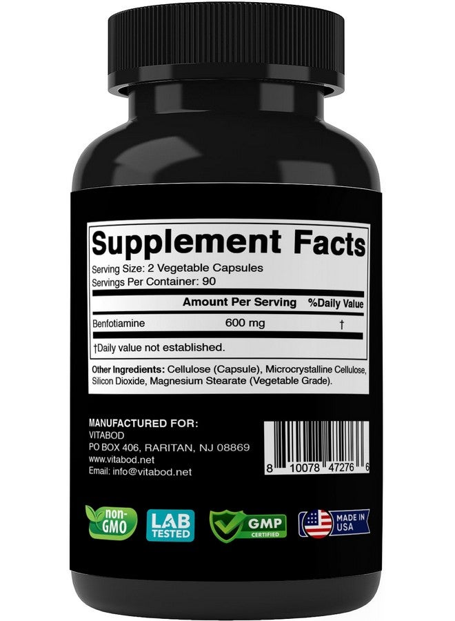 Vitabod Benfotiamine 600mg - 180 Vegetarian Capsules - Fat-Soluble Vitamin B1 Supplement - Image 3