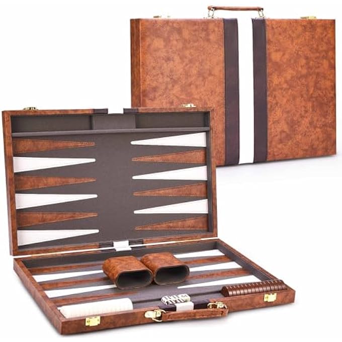 AMEROUS Backgammon Set 18 Inches Classic Board Game withLeather Case Folding Board Gift Package Portable Travel Strategy Backgammon Game Set for Adults Kids Large Brown - Image 4