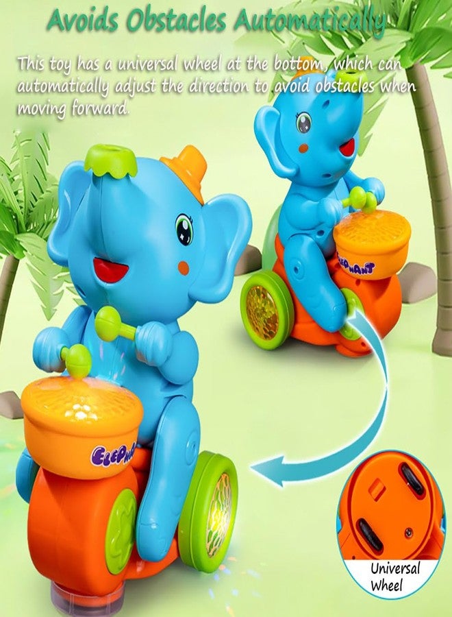 Miracland Drumming Elephant Car Toy, Multifunctional Musical Toy with Blow Floating Ball and Tricycle, Lights and Music, 2 Foam Balls (Blue) - Image 3