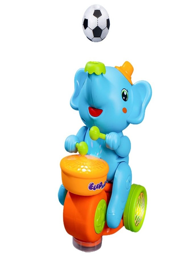 Miracland Drumming Elephant Car Toy, Multifunctional Musical Toy with Blow Floating Ball and Tricycle, Lights and Music, 2 Foam Balls (Blue) - Image 1