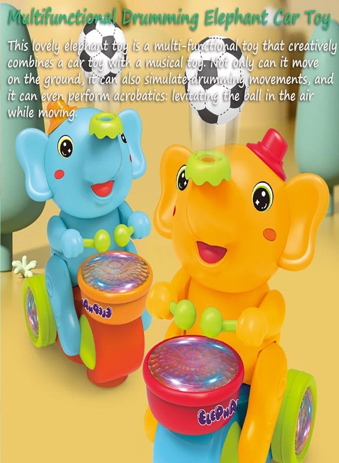 Miracland Drumming Elephant Car Toy, Multifunctional Musical Toy with Blow Floating Ball and Tricycle, Lights and Music, 2 Foam Balls (Blue) - Image 2