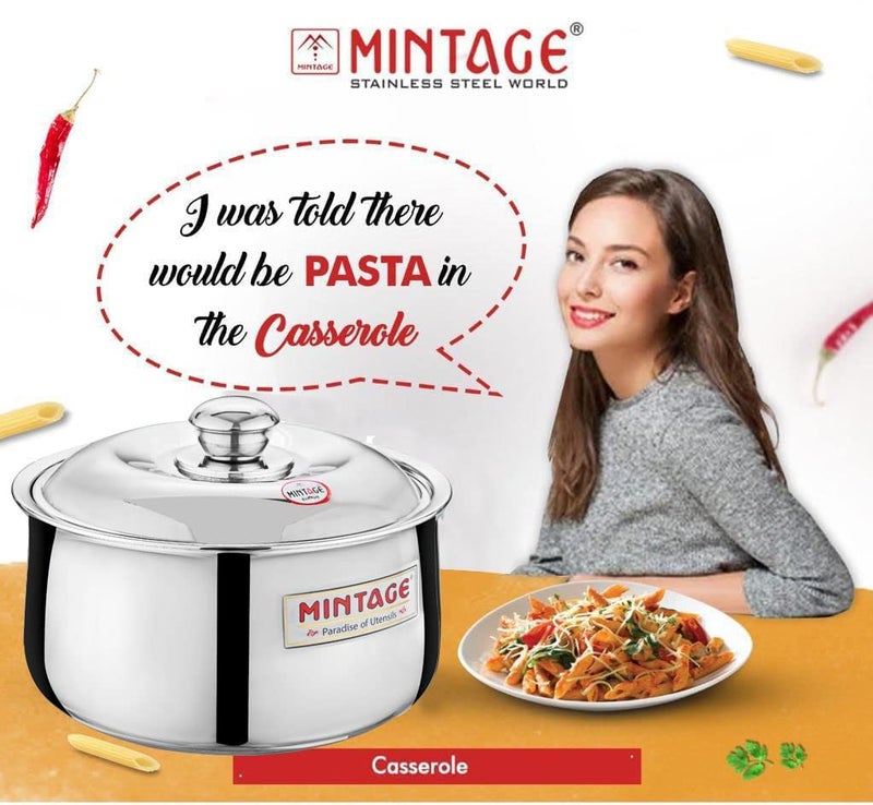 Mintage Harmony Casserole with Lid 1500 Ml | Casserole for Roti Hot Case | Casserole Stainless Steel Hot Pot, Food Grade | Casserole Rice-Gravy-Curry, Silver Hot Box with Steel Lid - Image 4