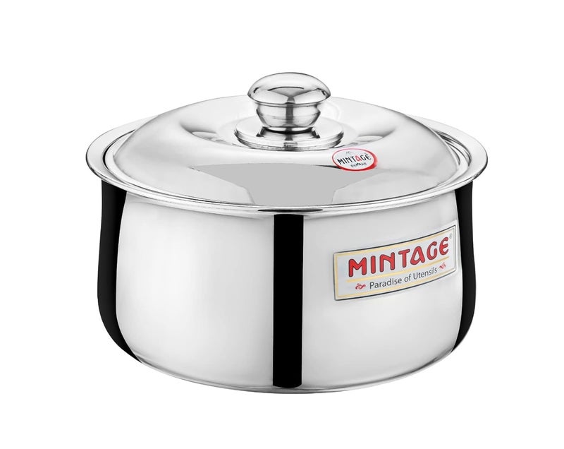 Mintage Harmony Casserole with Lid 1500 Ml | Casserole for Roti Hot Case | Casserole Stainless Steel Hot Pot, Food Grade | Casserole Rice-Gravy-Curry, Silver Hot Box with Steel Lid - Image 1