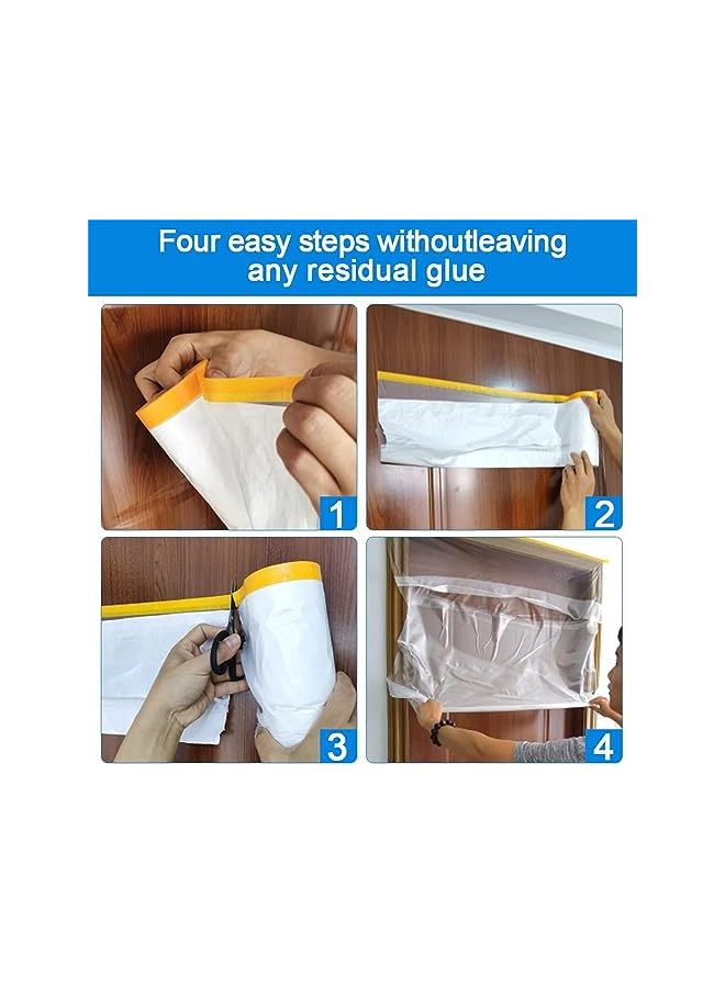 PROMASS promass Pre-Taped Masking Film, 5 Rolls Waterproof Protective Masking Film, Dust Sheets Roll Plastic Masking Film Rolls, Tape and Drape Masking Film for Painting, Car, Furniture Covering (55×20cm)  - Image 5