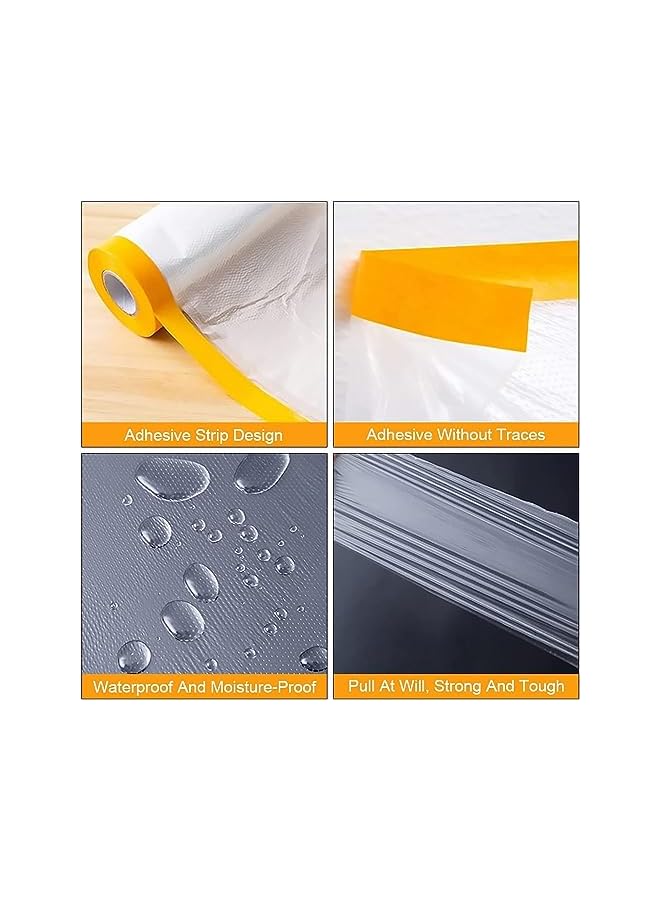 PROMASS promass Pre-Taped Masking Film, 5 Rolls Waterproof Protective Masking Film, Dust Sheets Roll Plastic Masking Film Rolls, Tape and Drape Masking Film for Painting, Car, Furniture Covering (55×20cm)  - Image 2