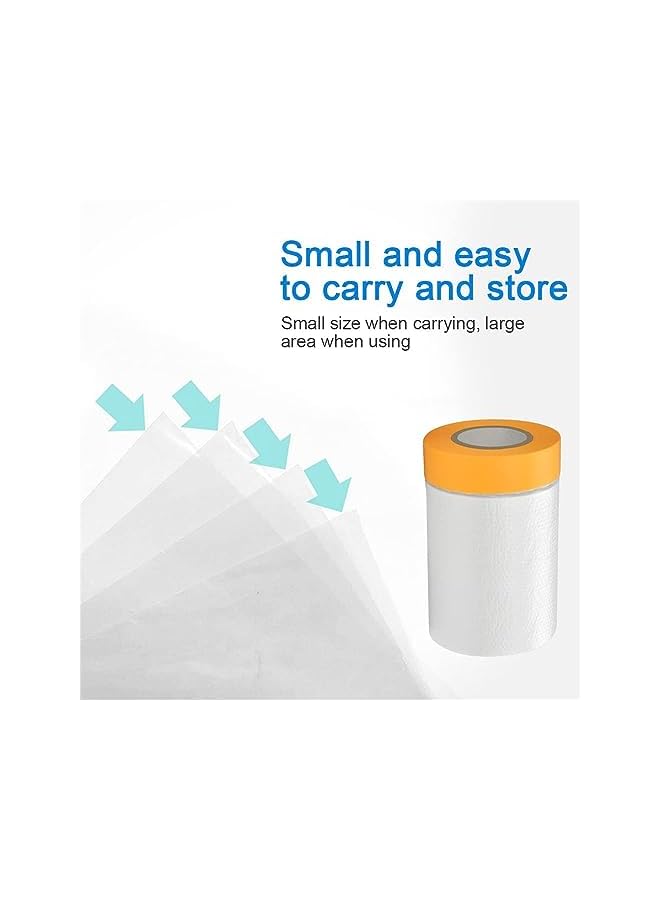 PROMASS promass Pre-Taped Masking Film, 5 Rolls Waterproof Protective Masking Film, Dust Sheets Roll Plastic Masking Film Rolls, Tape and Drape Masking Film for Painting, Car, Furniture Covering (55×20cm)  - Image 3