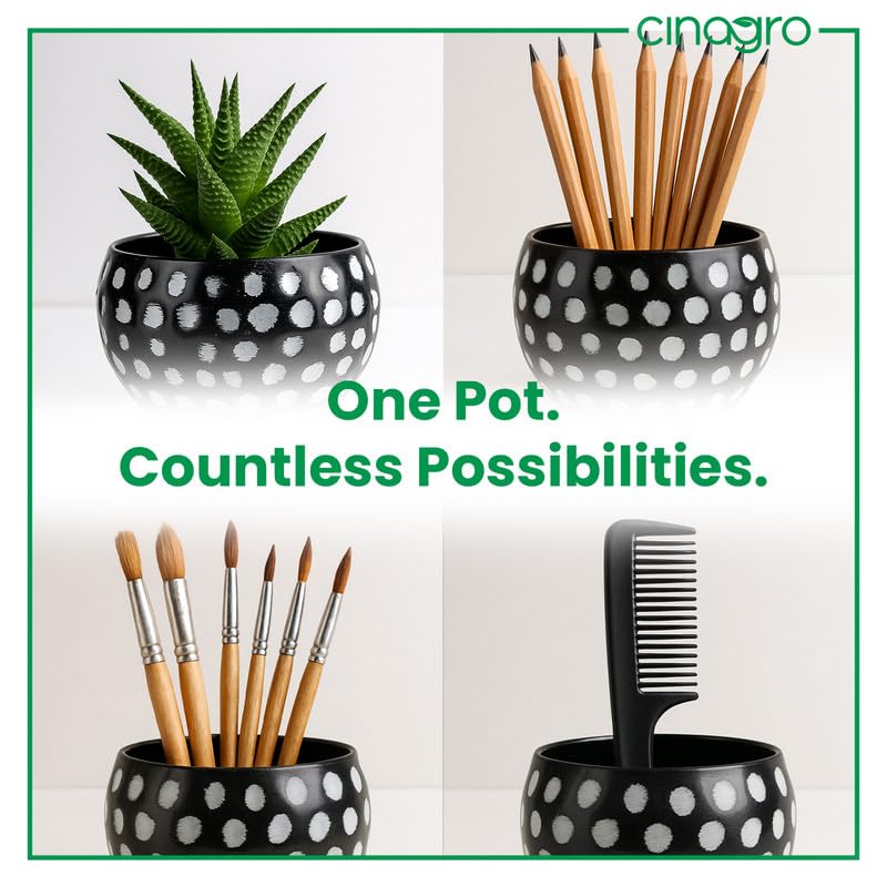CINAGRO Metal Planter Pot for Indoor Plants, Round Decorative Flower Pot, Rust-Resistant, Modern Plant Holder for Home, Balcony, Office (13.97 x 17.78 cm, Dot Ritual) - Image 3