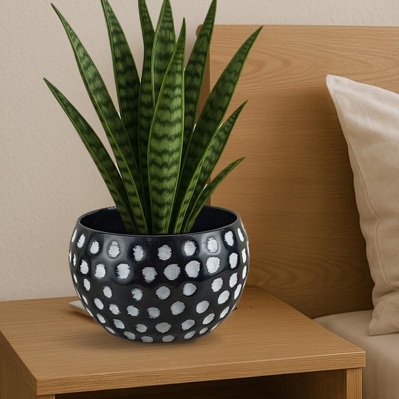 CINAGRO Metal Planter Pot for Indoor Plants, Round Decorative Flower Pot, Rust-Resistant, Modern Plant Holder for Home, Balcony, Office (13.97 x 17.78 cm, Dot Ritual) - Image 1