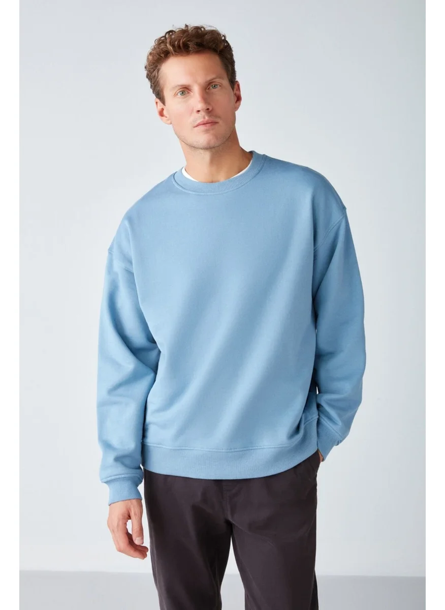 GRIMELANGE Stephan Men's Soft Fabric Oversize Fit Round Neck Blue Sweatshirt