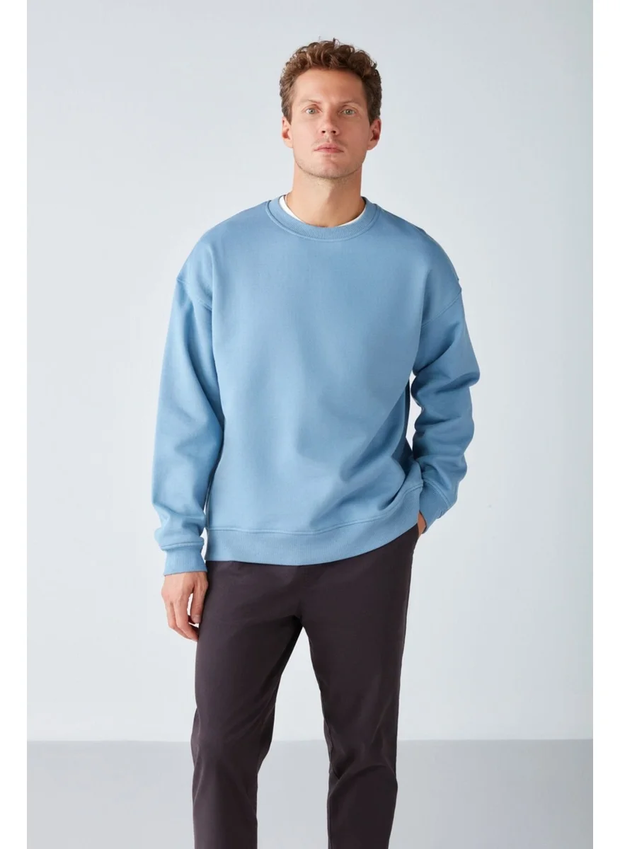 GRIMELANGE Stephan Men's Soft Fabric Oversize Fit Round Neck Blue Sweatshirt