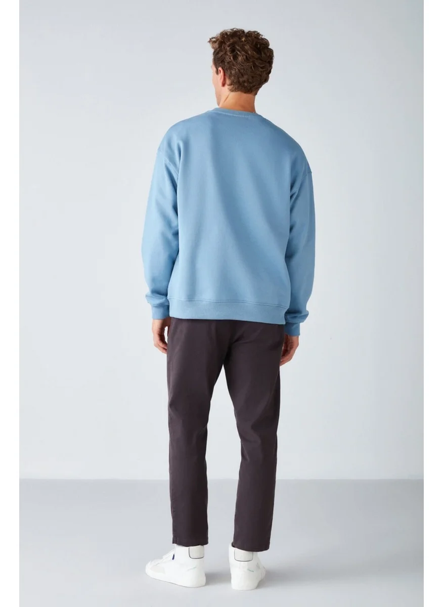 GRIMELANGE Stephan Men's Soft Fabric Oversize Fit Round Neck Blue Sweatshirt