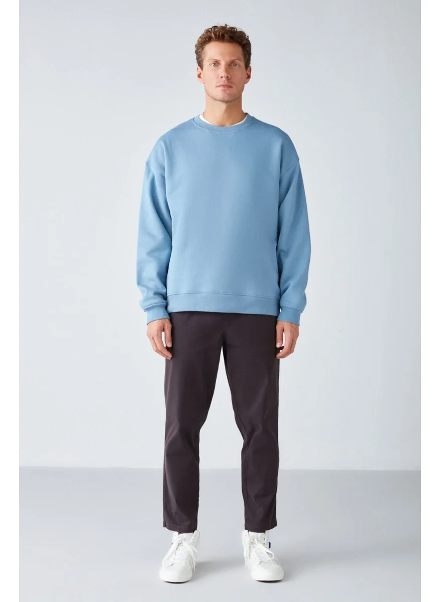 GRIMELANGE Stephan Men's Soft Fabric Oversize Fit Round Neck Blue Sweatshirt