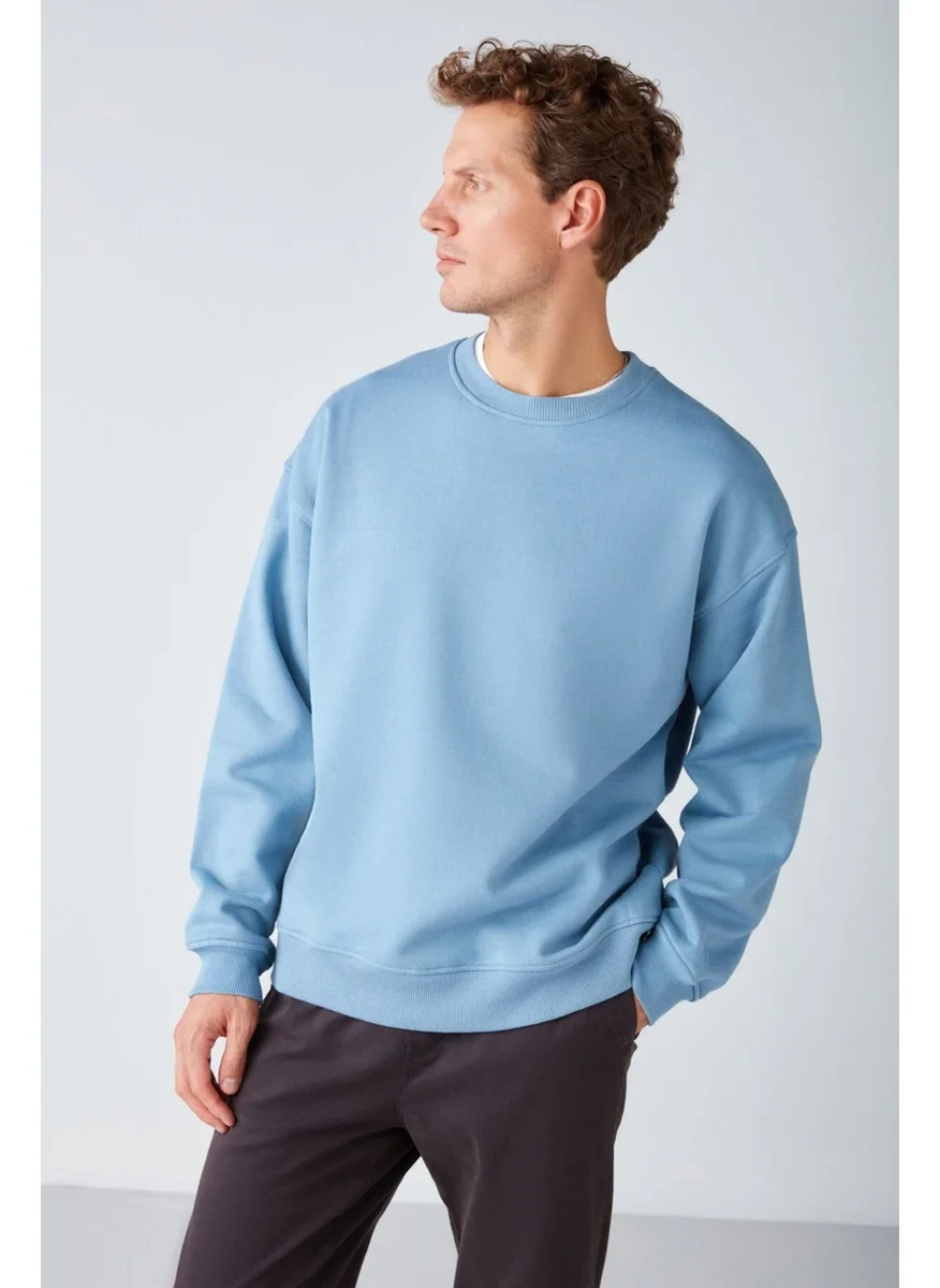 GRIMELANGE Stephan Men's Soft Fabric Oversize Fit Round Neck Blue Sweatshirt