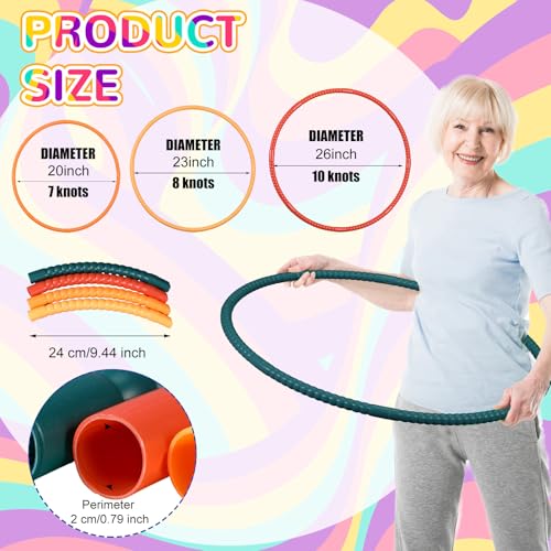 Syhood 12 Pcs Toy Color Hoop Plastic Detachable Adjustable Hoop Light Weight Exercise Fitness Equipment Toy Waist Ring for Adult Party 3 Sizes Yellow Green - Image 5