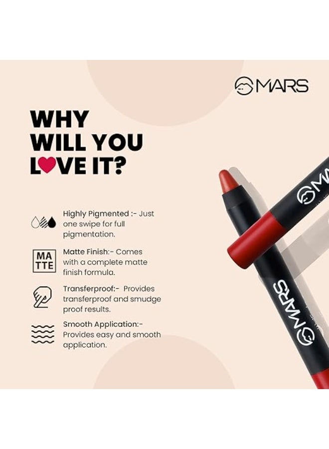 MARS Long Lasting Crayon Lipstick up to 12 Hours Stay | Matte Finish | Waterproof | Won't Smudge Won't Budge Lip Crayon (3.5 gm) (08-I Am Powerful) - Image 3
