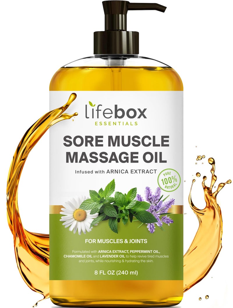 Arnica Sore Muscle Massage Oil 100 Pure Natural Massage Therapy for Muscles Joints Body Oil Infused with Arnica Extract Lavender Oil Peppermint Oil Chamomile Oil 8 FL OZ