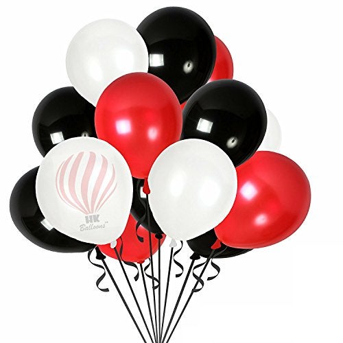 HK Balloons Latex Balloons (Red/White/Black_Pack of 100) - Image 1