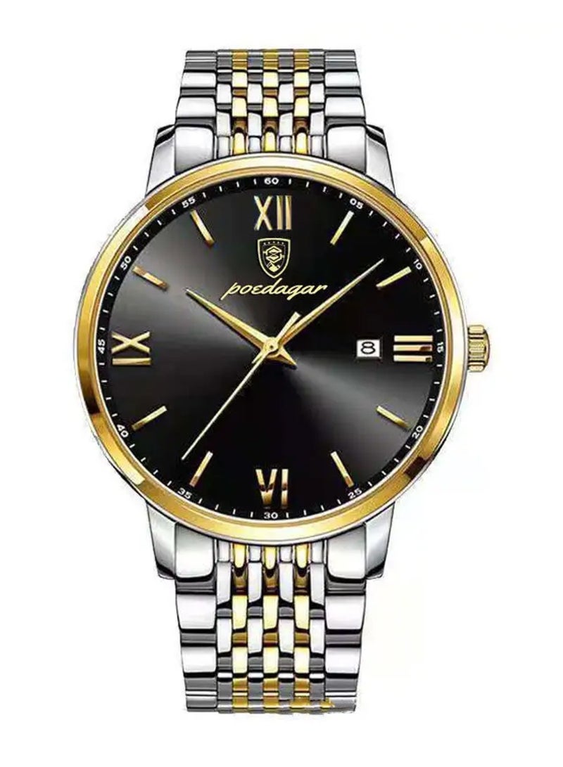POEDAGAR ساعة يد للرجال بحالة سبيكة كوارتز وسوار من الفولاذ المقاوم للصدأ 42 مم