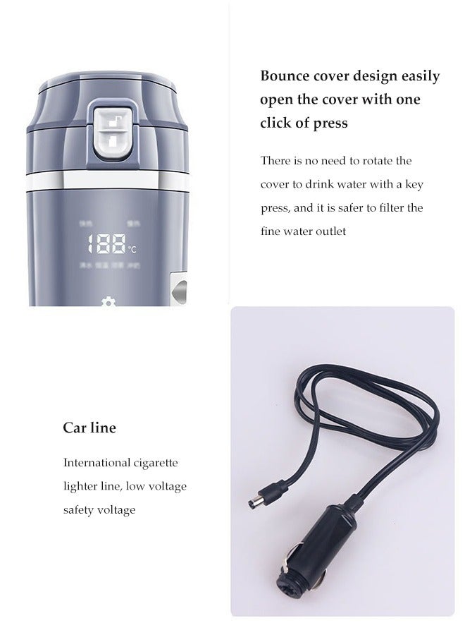 DUNISO غلاية كهربائية للسيارة، كوب كهربائي ذكي من الفولاذ المقاوم للصدأ، كوب سفر مدفأ للسيارة، مع شاشة عرض درجة الحرارة الذكية ومرشح الشاي، مقاوم للتسرب، متين، 500 مل - Image 4