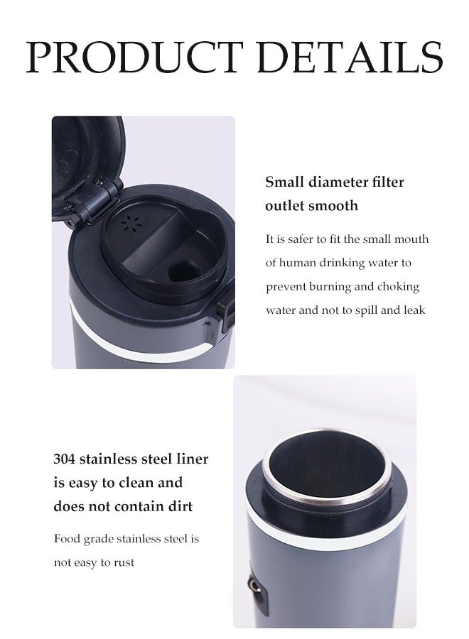 DUNISO غلاية كهربائية للسيارة، كوب كهربائي ذكي من الفولاذ المقاوم للصدأ، كوب سفر مدفأ للسيارة، مع شاشة عرض درجة الحرارة الذكية ومرشح الشاي، مقاوم للتسرب، متين، 500 مل - Image 3