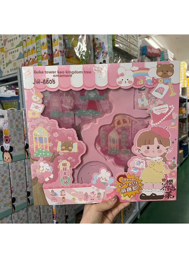 Leico Premium Upgrade Goo Card Suitcase Gift Box Hand Account Sticker Fire Paint DIY Cream Glue Decoration Treasure Box-Color:Guka Sakura Kingdom Tree Ornament  - Image 1