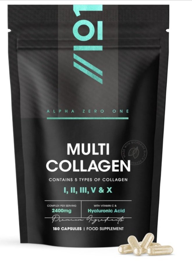 ALPHA01 Multi Collagen 2400 mg – Supports Skin, Hair, Nails & Joint Health, Made in UK, 180 Capsules - Image 1