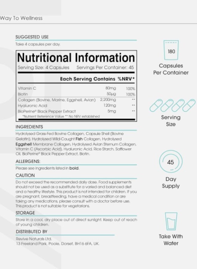 ALPHA01 Multi Collagen 2400 mg – Supports Skin, Hair, Nails & Joint Health, Made in UK, 180 Capsules - Image 2