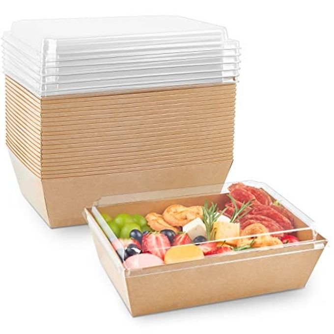ZORRITA 8 x 6 Inch Paper Charcuterie Boxes with Clear Lids, 20 Pack Large Disposable Take Out Bakery Boxes, To Go Containers for Cake Slice, Cupcakes, Sandwiches, Cookies, Cocoa Bombs, Salads (Brown)