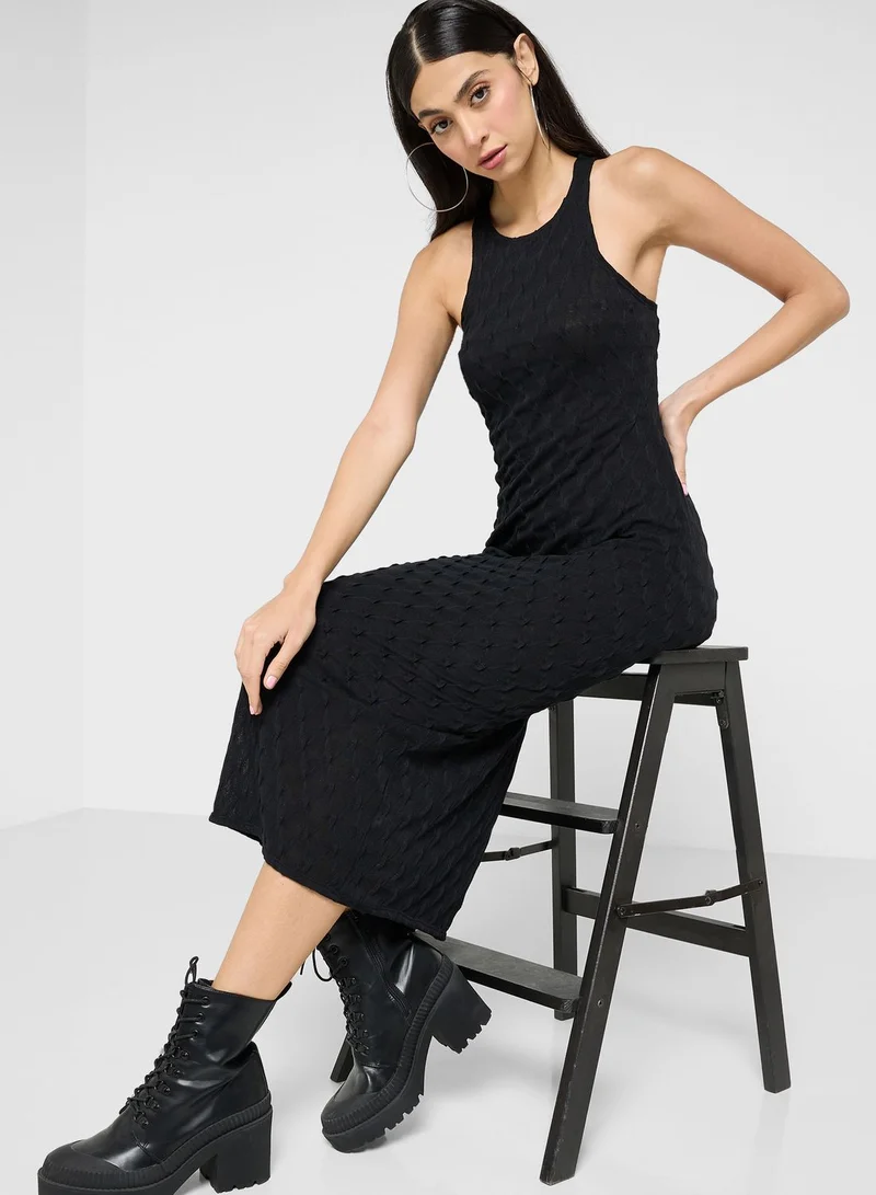Topshop Tall Textured Sleeveless Midi Dress