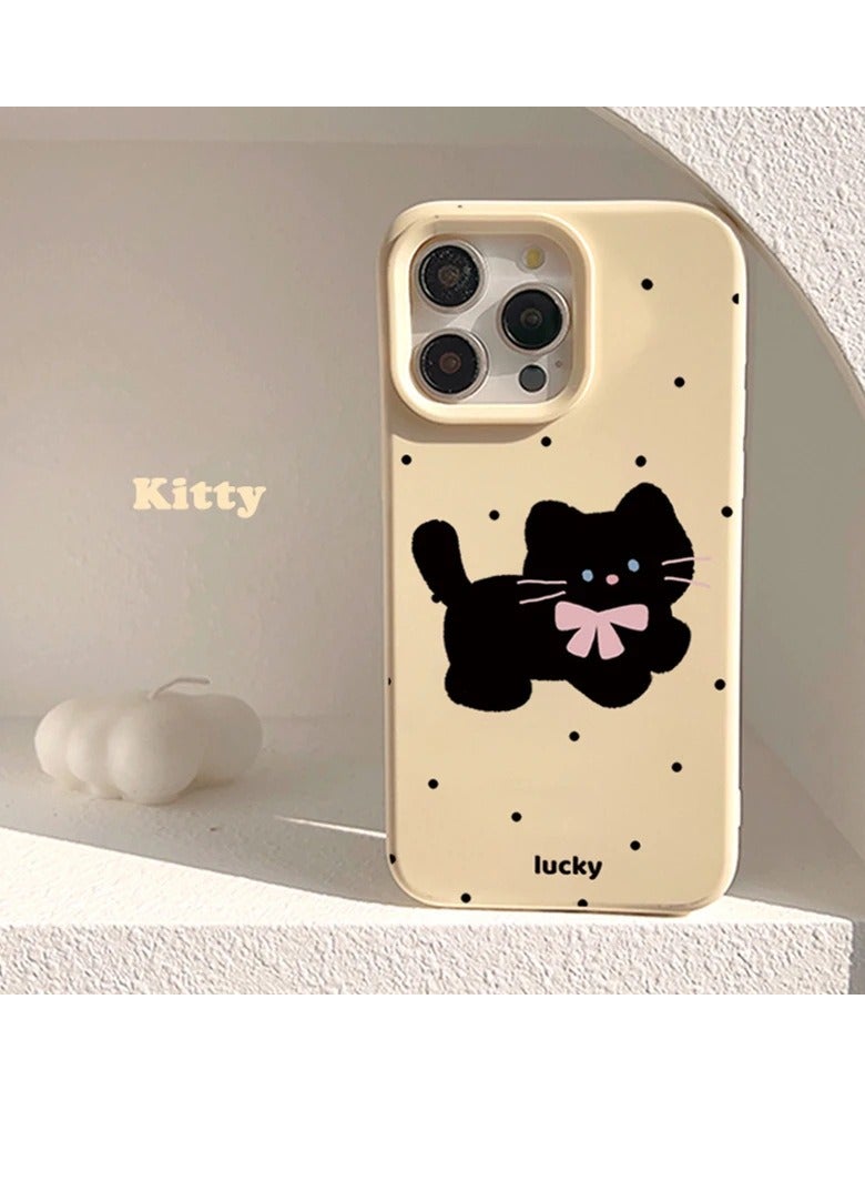 NIBEMINENT Polka Dot Bow Black Cat Protective TPU Case Cover For IPhone 14 Pro Max, Yellow