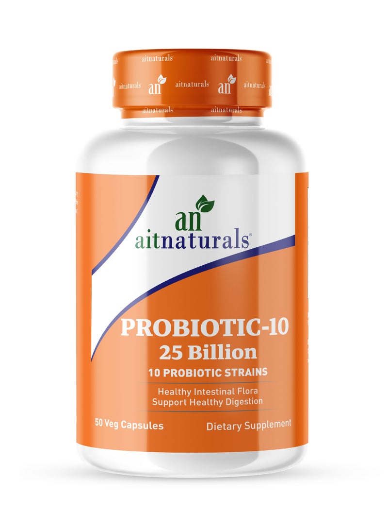Aitnaturals Probiotic-10, 25 Billion, with 10 Probiotic Strains, 50 Veg Capsules  - Image 1
