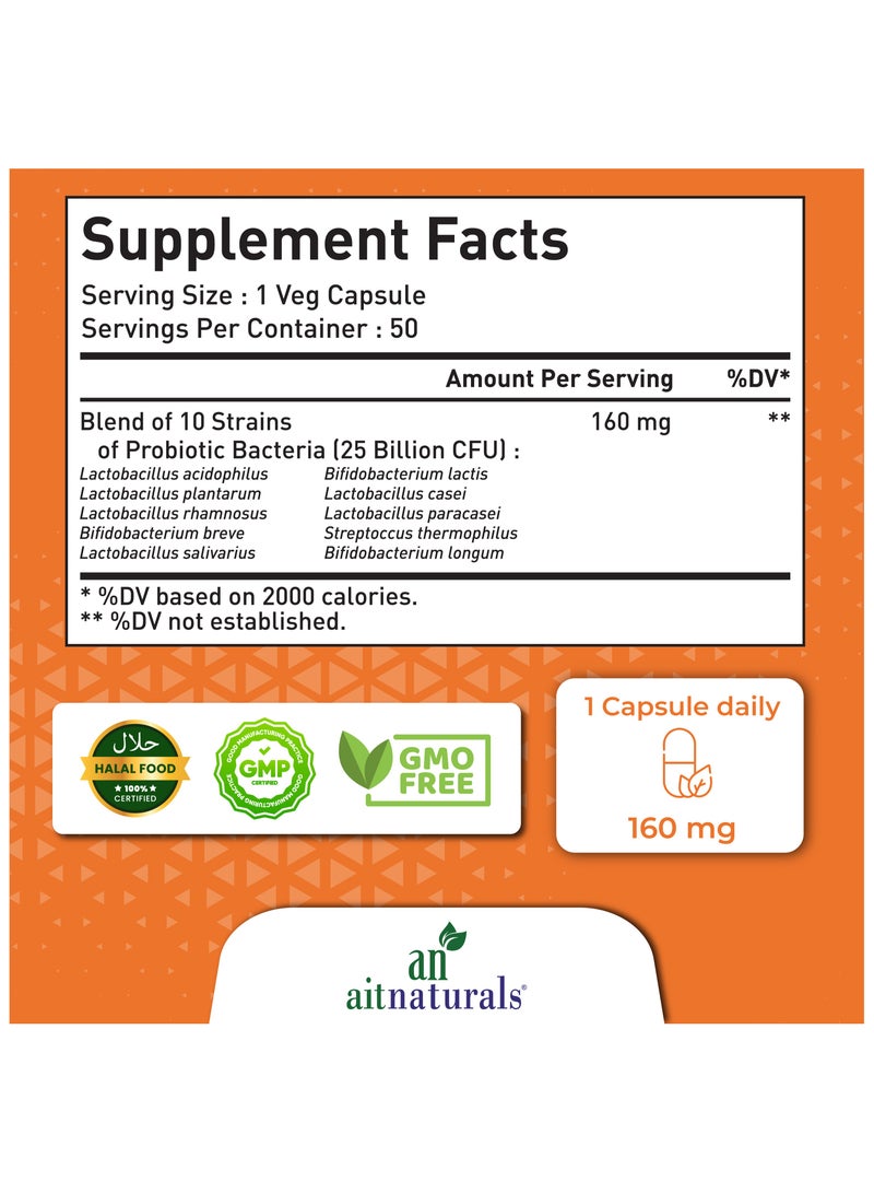 Aitnaturals Probiotic-10, 25 Billion, with 10 Probiotic Strains, 50 Veg Capsules  - Image 2
