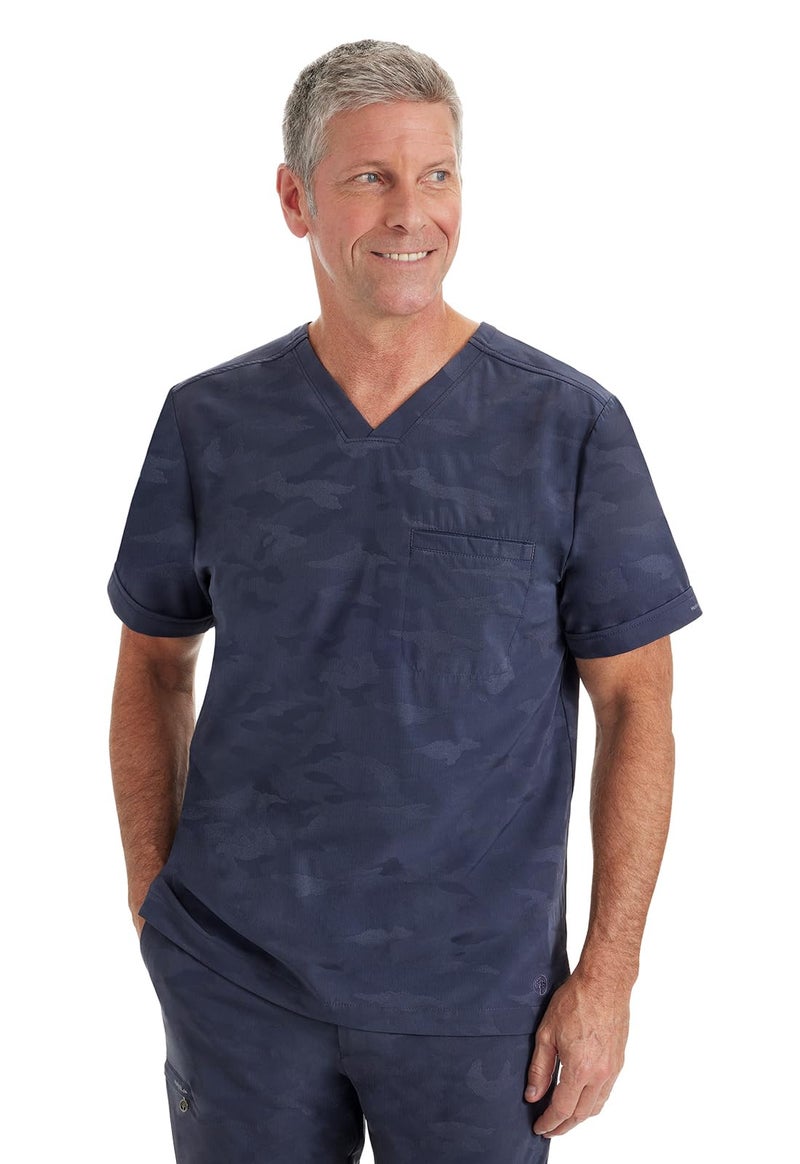 Healing Hands Scrubs for Men V-Neck Scrub Top Jack Camo with Chest Pocket, Moisture Wicking, 360° Stretch & Side Vents 2360, M, Pewter - Image 4