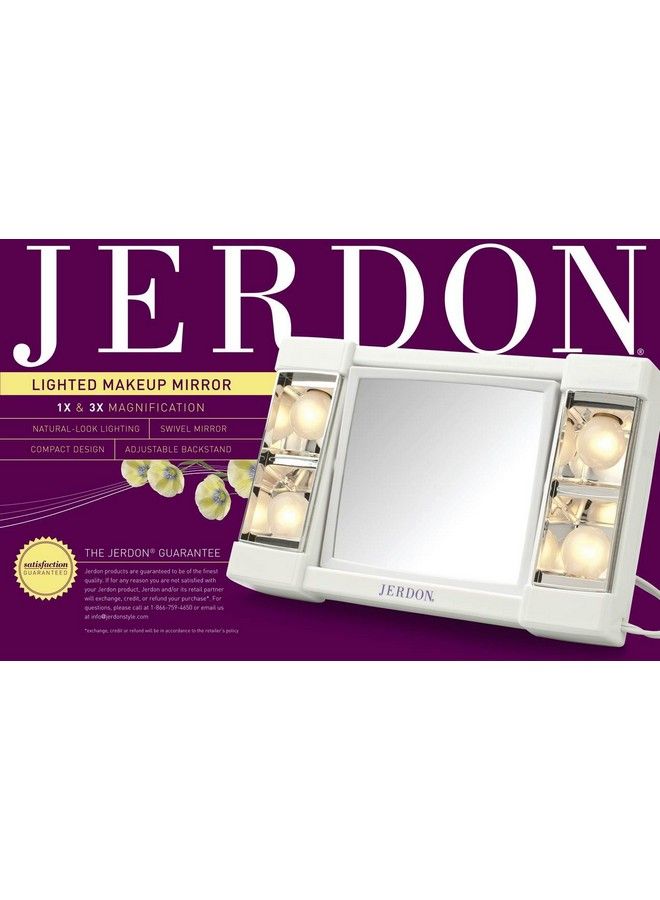 Jerdon Twosided Makeup Mirror With Lights Vanity Mirror With 3X Magnification & Glarefree Lighting White Base Model J1010 - Image 3