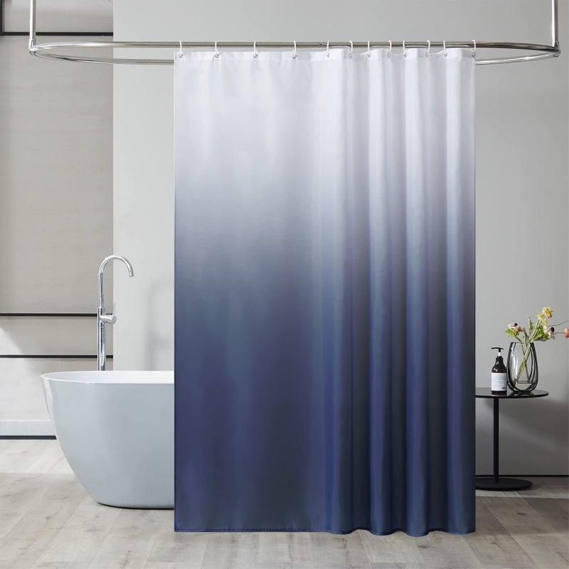 Gradient Digital Print Waterproof Shower Curtain Dark Blue 