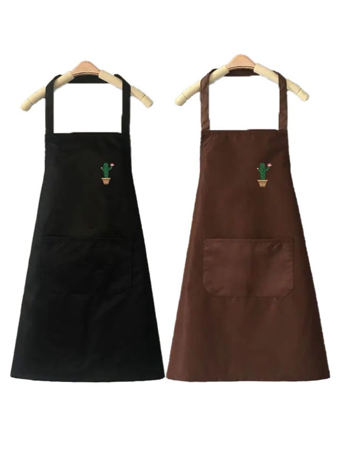 2PCS Kitchen Chef Apron With Pockets and  Adjustable Water & Oil Resistant, for Cooking Baking Hairstylist Woodworking Welding Carpenter Work Bib Apron (Black+Coffee) - Image 1