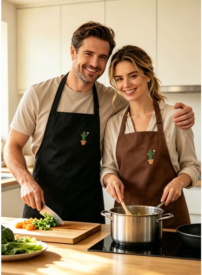 2PCS Kitchen Chef Apron With Pockets and  Adjustable Water & Oil Resistant, for Cooking Baking Hairstylist Woodworking Welding Carpenter Work Bib Apron (Black+Coffee) - Image 2