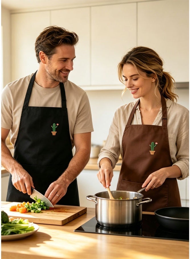 2PCS Kitchen Chef Apron With Pockets and  Adjustable Water & Oil Resistant, for Cooking Baking Hairstylist Woodworking Welding Carpenter Work Bib Apron (Black+Coffee) - Image 3