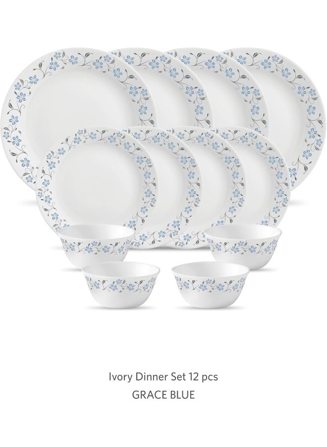 La Opala Diva Ivory Dinner Set 12 Pcs Grace Blue - Image 2