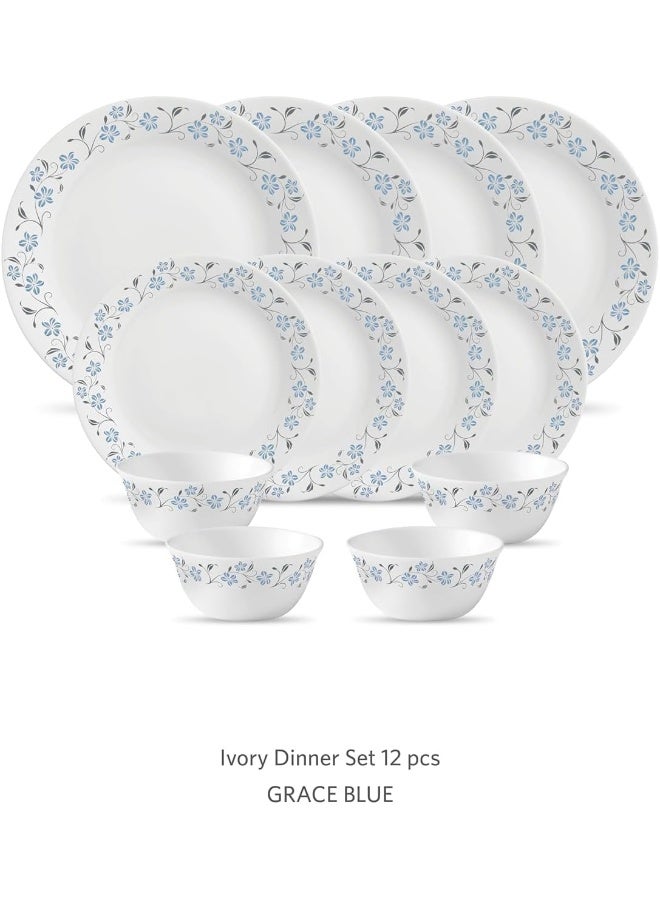 La Opala Diva Ivory Dinner Set 12 Pcs Grace Blue - Image 1