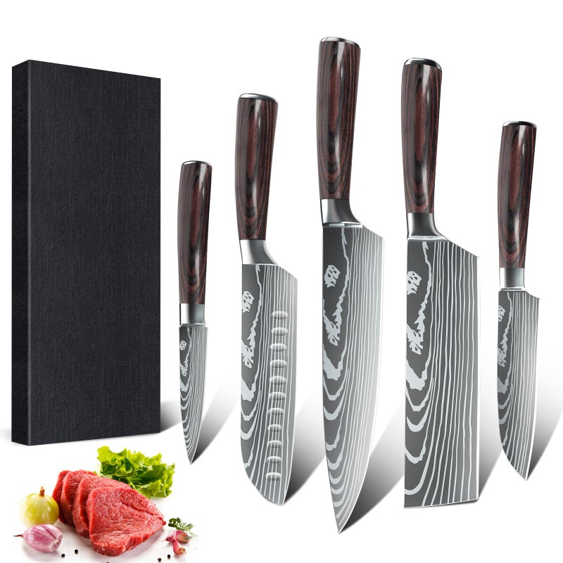 Dfito Knives Set for Kitchen 5 Piece Sharp Knife Set with High Carbon Stainless Steel Chef Knife Set professional with Gift Box