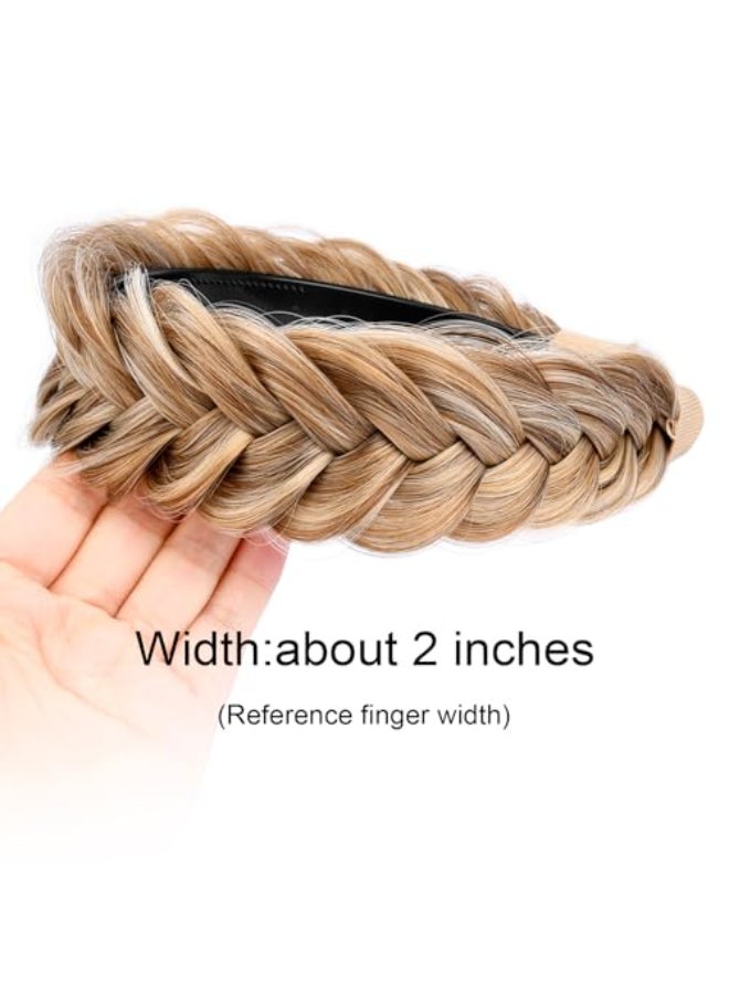 DIGUAN Wide Messy Braided Headband With Teeth Synthetic Hair Plaited Headband High Elasticity Braids Chunky Fishtail Braided Hair Band Hairpiece for Girls Women Beauty Accessory Caramel Blonde - Image 3