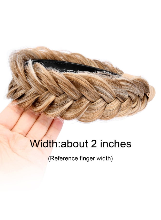 DIGUAN Wide Messy Braided Headband With Teeth Synthetic Hair Plaited Headband High Elasticity Braids Chunky Fishtail Braided Hair Band Hairpiece for Girls Women Beauty Accessory Caramel Blonde - Image 4